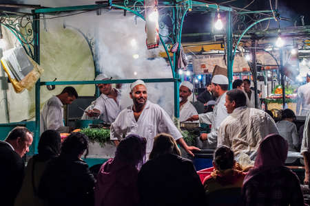 Marrakesh, Morocco - Oct 22, 2019: Jemaa el Fna market square in Marrakesh, Morocco, north Africa. Jemaa el-Fnaa, is a famous square and market place in Marrakesh's medinaのeditorial素材