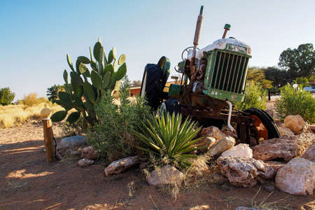 Solitaire, Namibia - Jul 12, 2019: Wrecked cars lie abandoned in the desert surrounding Solitaire in Namibia.のeditorial素材