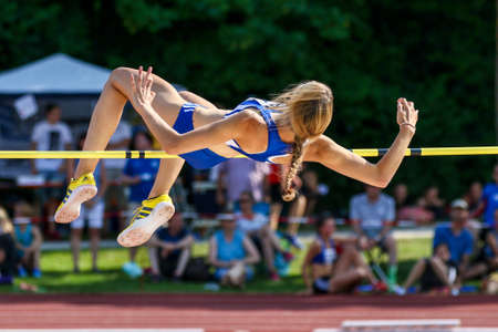 Regensburg, Germany - July 20, 2019: bavarian athletics championship high jump eventのeditorial素材