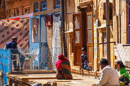 Jaisalmer, India - Dec 31, 2019: Indian Rajasthani people in national clothes in the streets of Jaisalmer, Rajasthanのeditorial素材