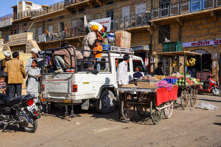 Jaisalmer, India - Dec 31, 2019: Traditional indian street market in Jaisalmer Rajasthan, India