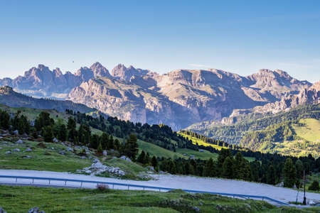 Panorama of the majestic Alpes at Canazei in Dolomites, Trentino Alto Adige. Italy.の写真素材
