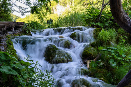 Majestic view on waterfall with turquoise water in the Plitvice Lakes National Park, Croatia. Europe. One of the oldest and largest national parks in Croatia.の写真素材