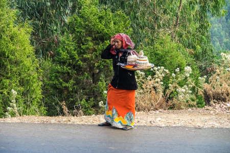 Addis Ababa, Ethiopia - Feb 04, 2020: Ethiopian woman on the roads of Addis Ababa in Ethiopia, Africaのeditorial素材