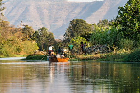 Tis Issat, Ethiopia - Feb 05, 2020: People living near the Blue Nile falls, Tis-Isat Falls, meaning great smoke in Amharic in Amara region of Ethiopia, Eastern Africaのeditorial素材
