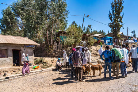 Gondar, Ethiopia - Feb 07, 2020: Ethiopian people on the road from Gondar to the Simien mountains, North Ethiopia, Africa.のeditorial素材