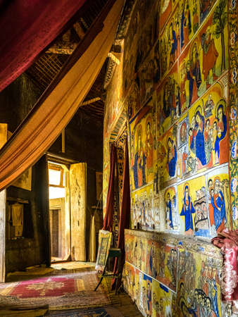 Lake Tana, Ethiopia - Feb 05, 2020: Zege Peninsula in Lake Tana. Ura Kidane Mehret Church from 16th century in Ethiopia.のeditorial素材