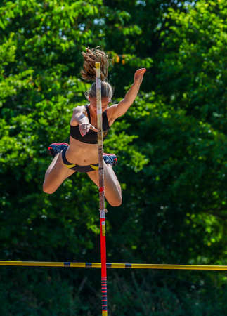 Regensburg, Germany - July 20, 2019: bavarian athletics championship pole vault eventのeditorial素材