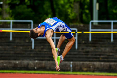Regensburg, Germany - July 20, 2019: bavarian athletics championship high jump eventのeditorial素材