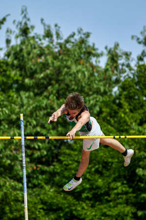 Regensburg, Germany - July 20, 2019: bavarian athletics championship pole vault event