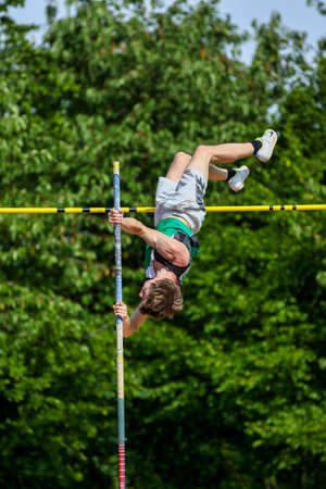 Regensburg, Germany - July 20, 2019: bavarian athletics championship pole vault eventのeditorial素材
