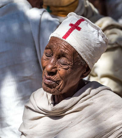 Lalibela, Ethiopia - Feb 13, 2020: Ethiopian people at the Bet Maryam Church, St. Mary Church in Lalibela, Ethiopia Africaのeditorial素材