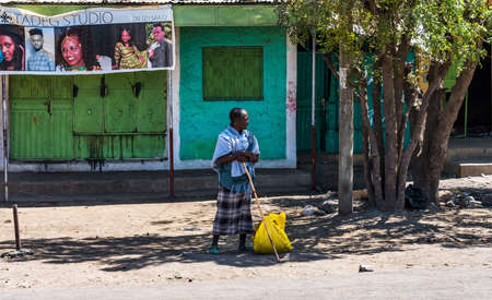 Lalibela, Ethiopia - Feb 12, 2020: Ethiopian people seen on the road from Lalibela to Gheralta, Tigray in Northern Ethiopia, Africaのeditorial素材