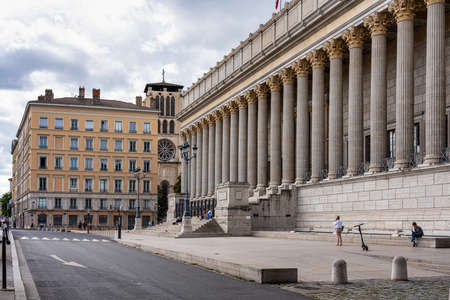 Lyon, France - Sep 28, 2020: Historic neoclassical courthouse Cour de Appeal built in 1840s with 24 columns in greek style is one of the most known landmarks of Lyon city and Franceのeditorial素材