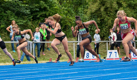 Regensburg, Germany - July 20, 2019: bavarian athletics championship 400 meter race eventのeditorial素材