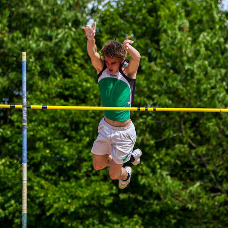 Regensburg, Germany - July 20, 2019: bavarian athletics championship pole vault event