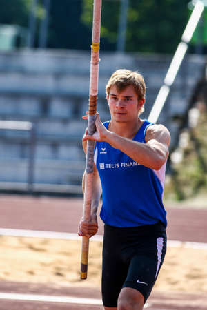 Regensburg, Germany - July 20, 2019: bavarian athletics championship pole vault eventのeditorial素材
