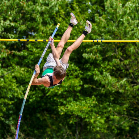 Regensburg, Germany - July 20, 2019: bavarian athletics championship pole vault event
