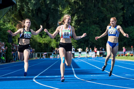 Regensburg, Germany - July 20, 2019: bavarian athletics championship 400 meter race eventのeditorial素材