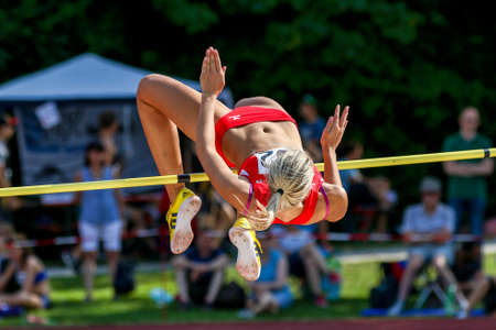 Regensburg, Germany - July 20, 2019: bavarian athletics championship high jump eventのeditorial素材