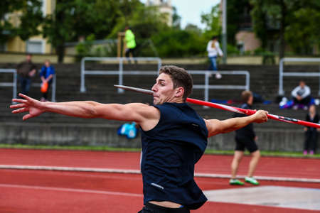 Regensburg, Germany - July 20, 2019: bavarian athletics championship javelin throw eventのeditorial素材