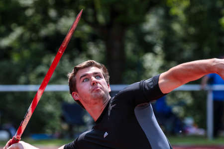Regensburg, Germany - July 20, 2019: bavarian athletics championship javelin throw eventのeditorial素材
