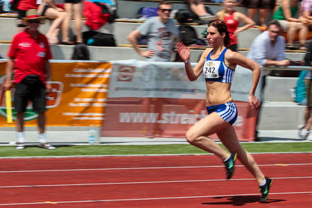 Regensburg, Germany - July 20, 2019: bavarian athletics championship 400 meter race eventのeditorial素材