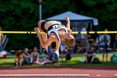 Regensburg, Germany - July 20, 2019: bavarian athletics championship high jump eventのeditorial素材