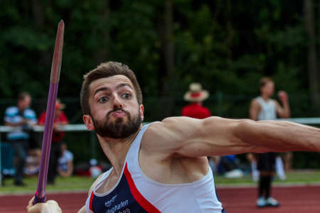 Regensburg, Germany - July 20, 2019: bavarian athletics championship javelin throw eventのeditorial素材