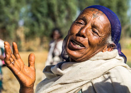 Axum, Ethiopia - Feb 10, 2020: Ethiopian woman seen on the road from Axum to Gheralta, Tigray in Northern Ethiopia, Africaのeditorial素材