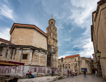 Split, Croatia - Jun 22, 2020: The facade of the ancient Cathedral of Saint Domnius in the Diocletian s Palace section of Split, Croatiaのeditorial素材