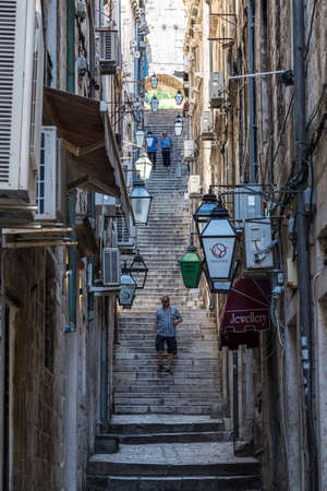 Dubrovnik, Croatia - Jun 21, 2020: Old City of Dubrovnik. Narrow street of medieval town, Dalmatia region, Croatiaのeditorial素材