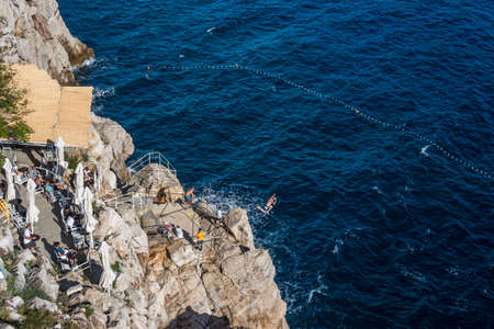 Dubrovnik, Croatia - Jun 20, 2020: walking on the city wall in the medieval walled city of Dubrovnik in Croatiaのeditorial素材