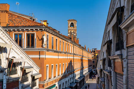 Venice, Italy - Jun 30, 2020: Rialto bridge and Grand Canal in Venice, Italy. Architecture and landmarks of Venice. Venice postcard with gondolasのeditorial素材