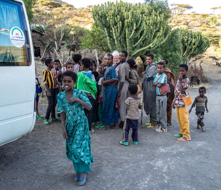 Lalibela, Ethiopia - Feb 14, 2020: Ethiopian people on the roads of Lalibela in Ethiopia, Africaのeditorial素材
