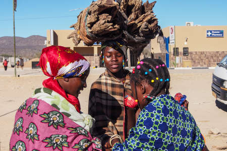 Opuwo, Namibia - Jul 07, 2019: Namibian women on the street, seen in Opuwo, the capital of the...