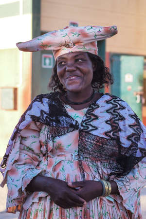 Opuwo, Namibia - Jul 07, 2019: Herero Woman in traditional clothes in Opuwo. Namibia. The Herero...
