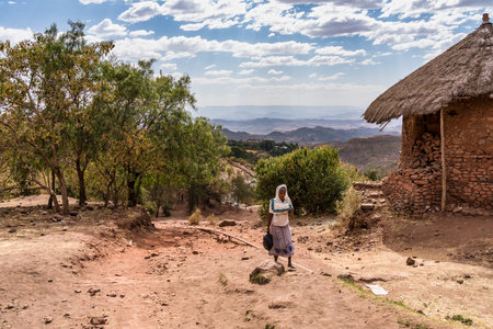 Lalibela, Ethiopia - Feb 13, 2020: Ethiopian people on the roads of Lalibela in Ethiopia, Africaのeditorial素材