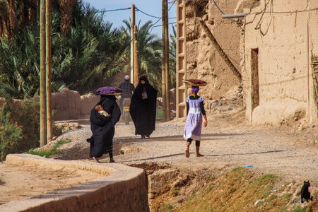 Rissani, Morocco - Oct 18, 2019: People at the Kasbah of Rissani in Morocco, Africa