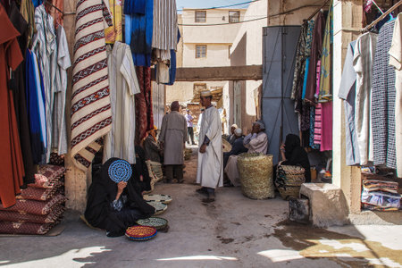 Rissani, Morocco - Oct 18, 2019: local residents of the city Rissani in their activities on the streets of the city. Africa.のeditorial素材