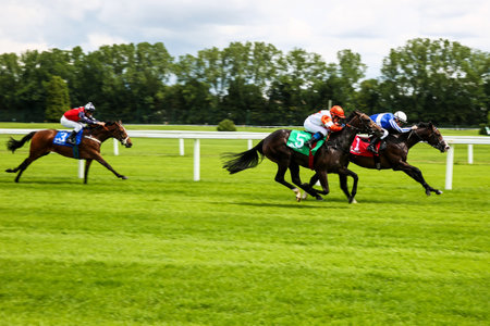 Munich, Germany - Oct 07, 2019: Horse racing at the racecourse in Munich-Riem, Germany, Europeのeditorial素材