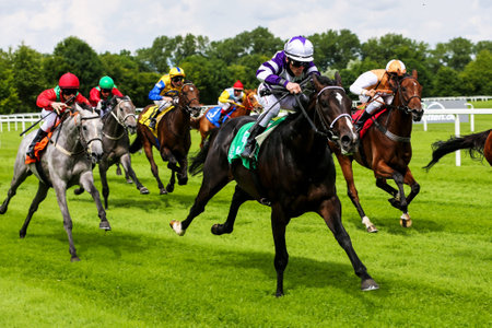 Munich, Germany - Oct 07, 2019: Horse racing at the racecourse in Munich-Riem, Germany, Europeのeditorial素材