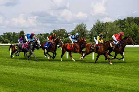 Munich, Germany - Oct 07, 2019: Horse racing at the racecourse in Munich-Riem, Germany, Europeのeditorial素材