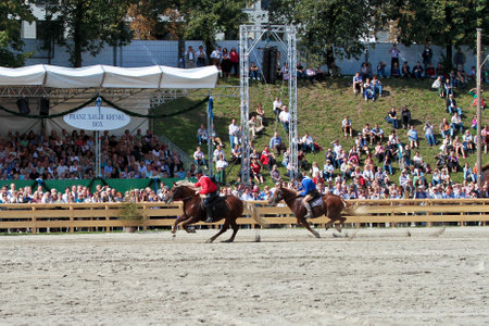 Munich, Germany - September 26, 2018: horse race at Oktoberfest in Munich Germanyのeditorial素材