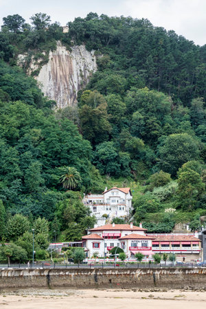 Zarautz in the Basque Country in Spain, on a sunny day with the mountains in the backgroundの写真素材