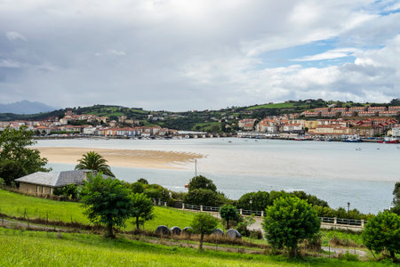 Beautiful landscape in San Vincente de la Barquera in Spain. North coast of Spain. Bay of Biscay.の写真素材