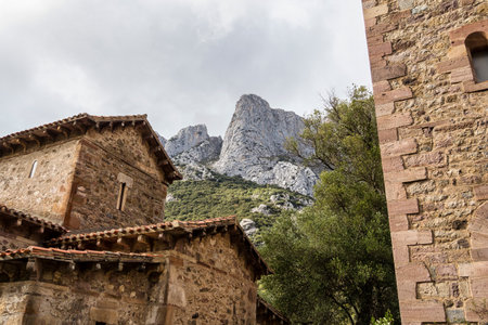 Santa Maria de Lebena small hermitage in Vega de Liebana, Cantabria, Spain. It was constructed in 925, and it is one of the best Pre-Romanesque art examples in Spainの写真素材