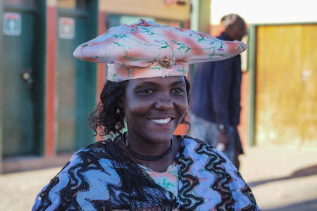Opuwo, Namibia - Jul 07, 2019: Herero Woman in traditional clothes in Opuwo. Namibia. The Herero...