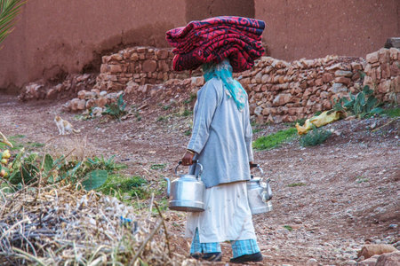 Dades Gorge, Morocco - Oct 20, 2019: Berber people living in Dades Gorge, a gorge of Dades River in Atlas Mountains in Morocco. Dades Gorge depth is from 200 to 500 meters.のeditorial素材