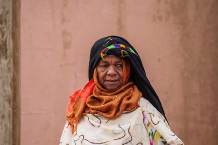 Erfoud, Morocco - Oct 19, 2019: local residents at the Road of a Thousand Kasbahs in their activities on the streets, Morocco, Africaのeditorial素材
